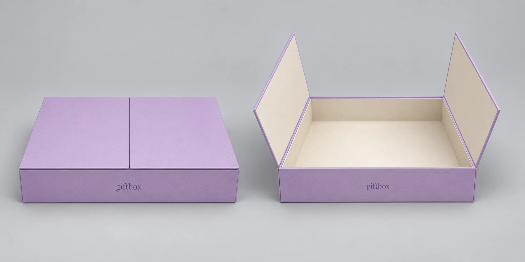 Lilac double-door box with small giftbox lettering