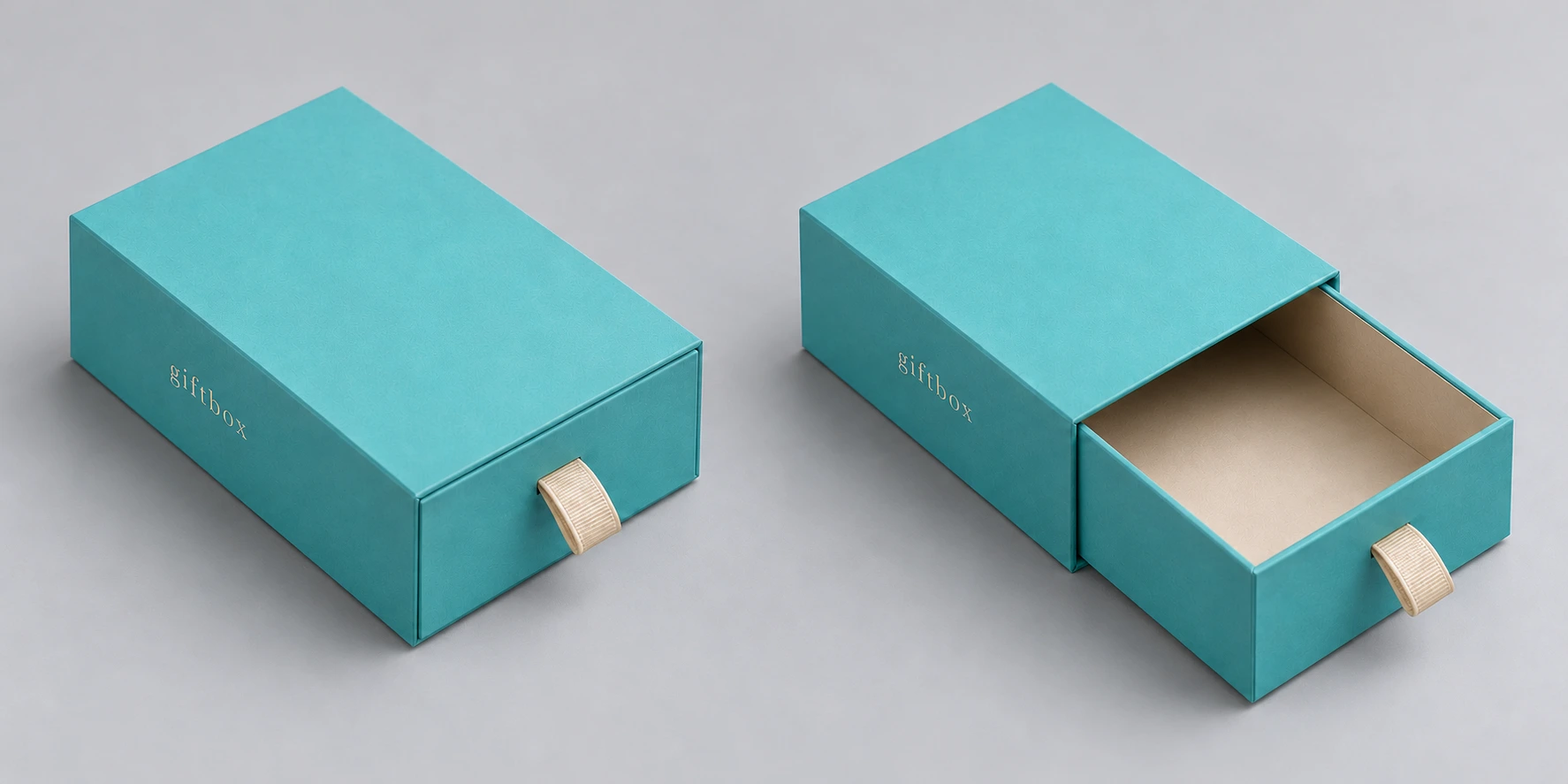 Turquoise drawer box with small giftbox lettering